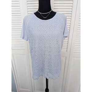 Preswick & Moore Lace Tee Womens L Periwinkle Blue Stretch Lace Cotton Top Coast
